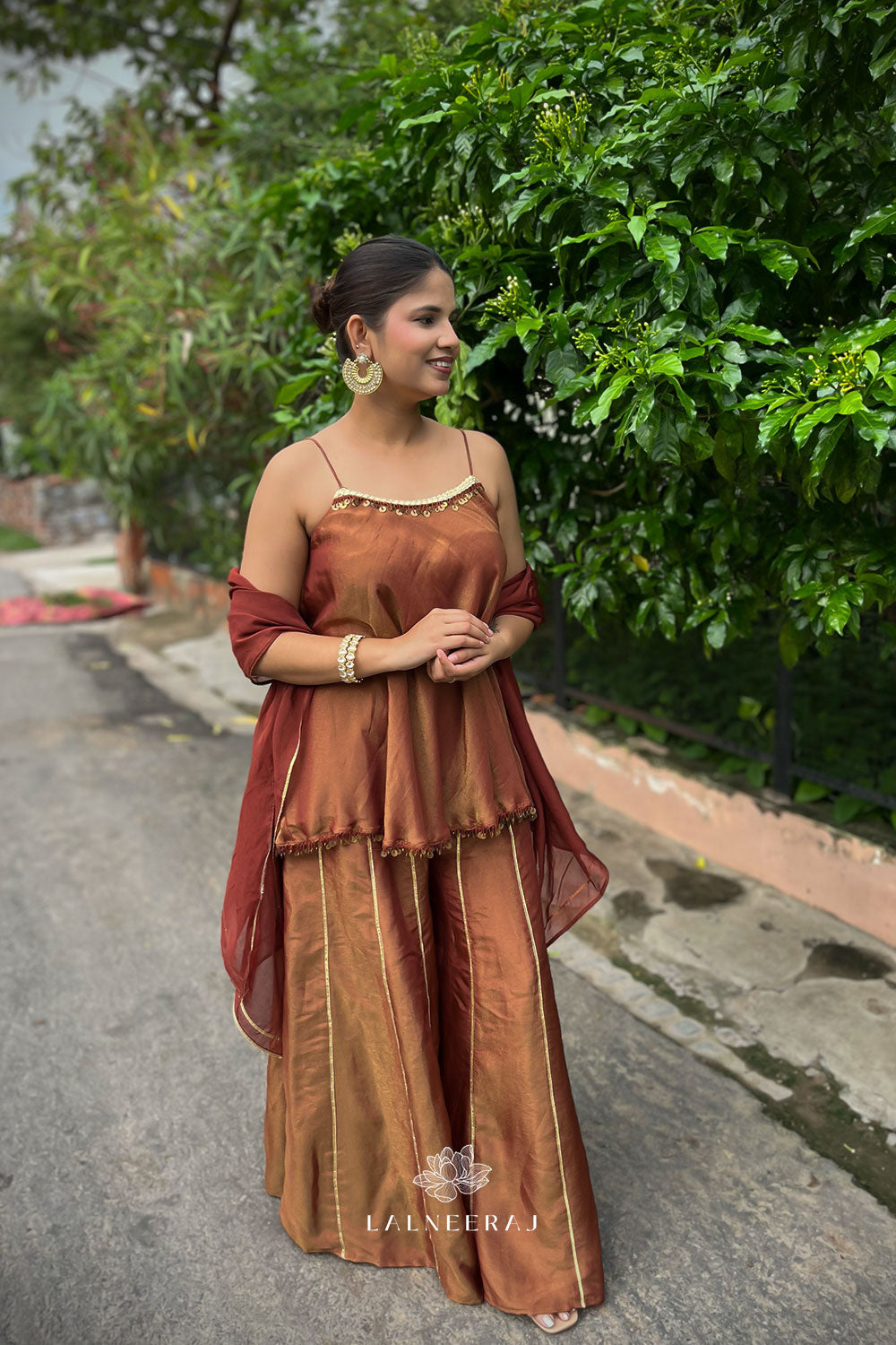 Falak - Brown-Gold Sharara Set