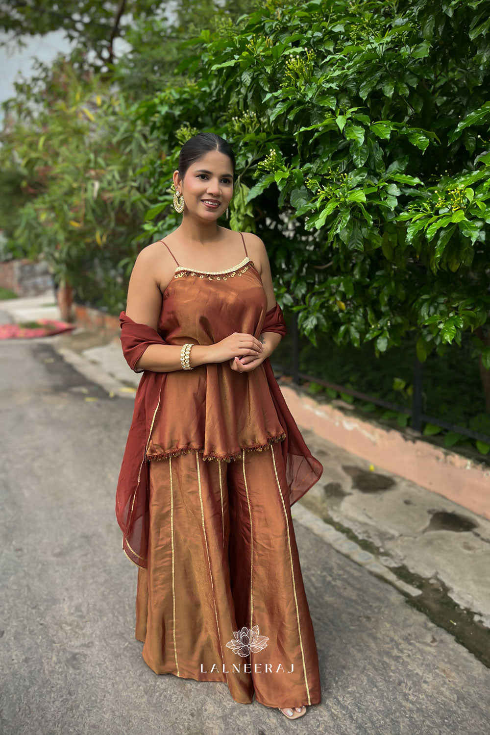 Falak - Brown-Gold Sharara Set