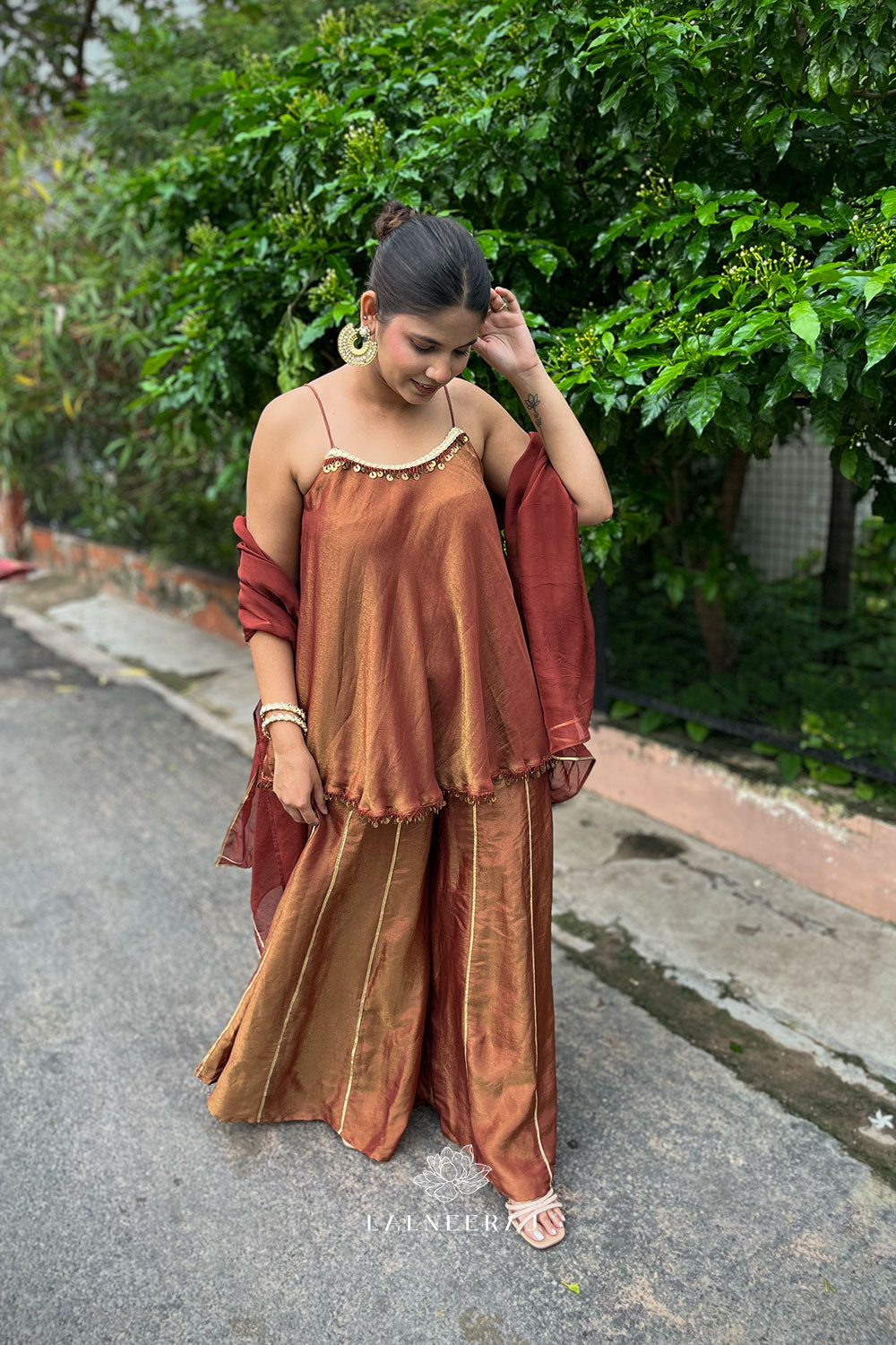 Falak - Brown-Gold Sharara Set