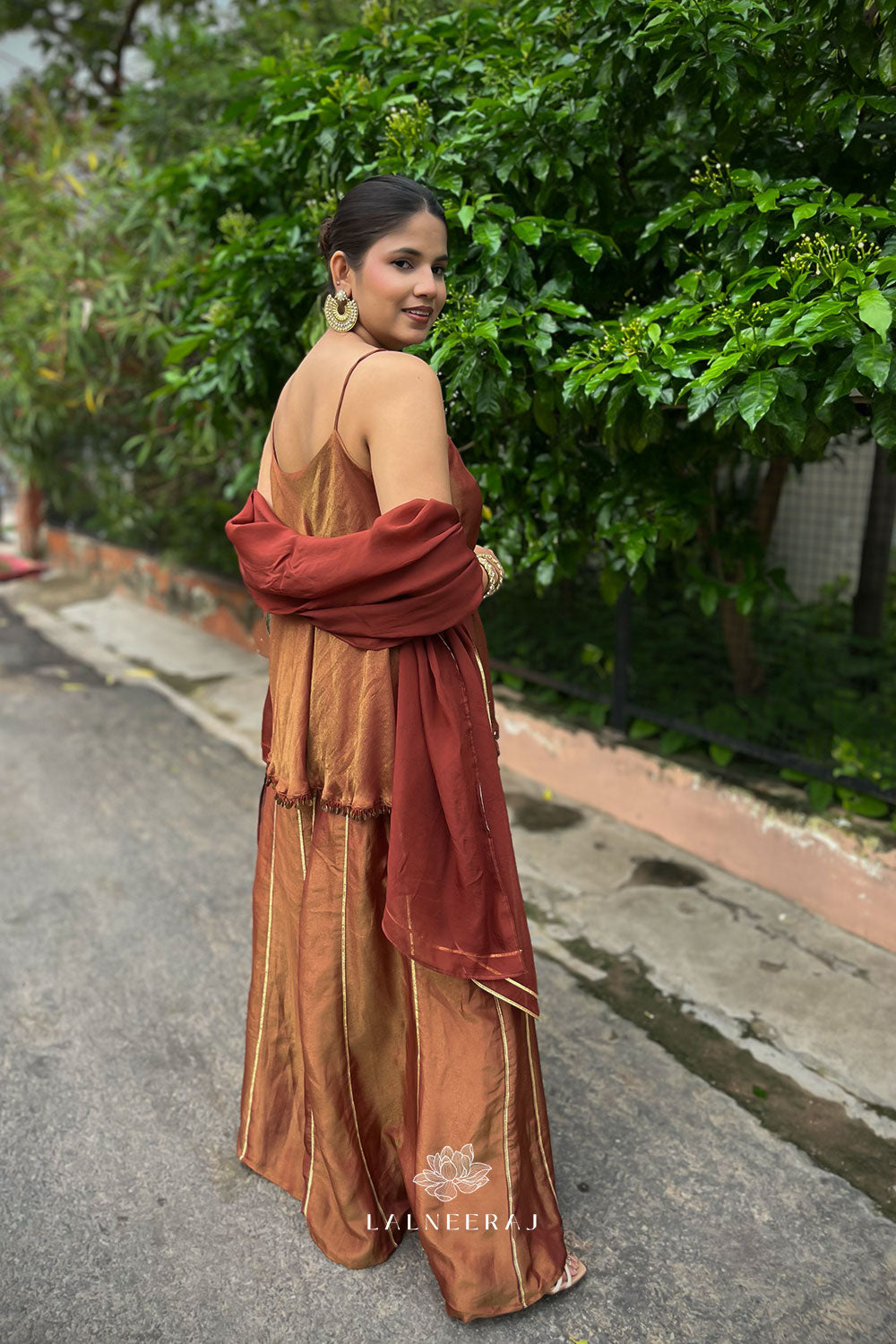Falak - Brown-Gold Sharara Set
