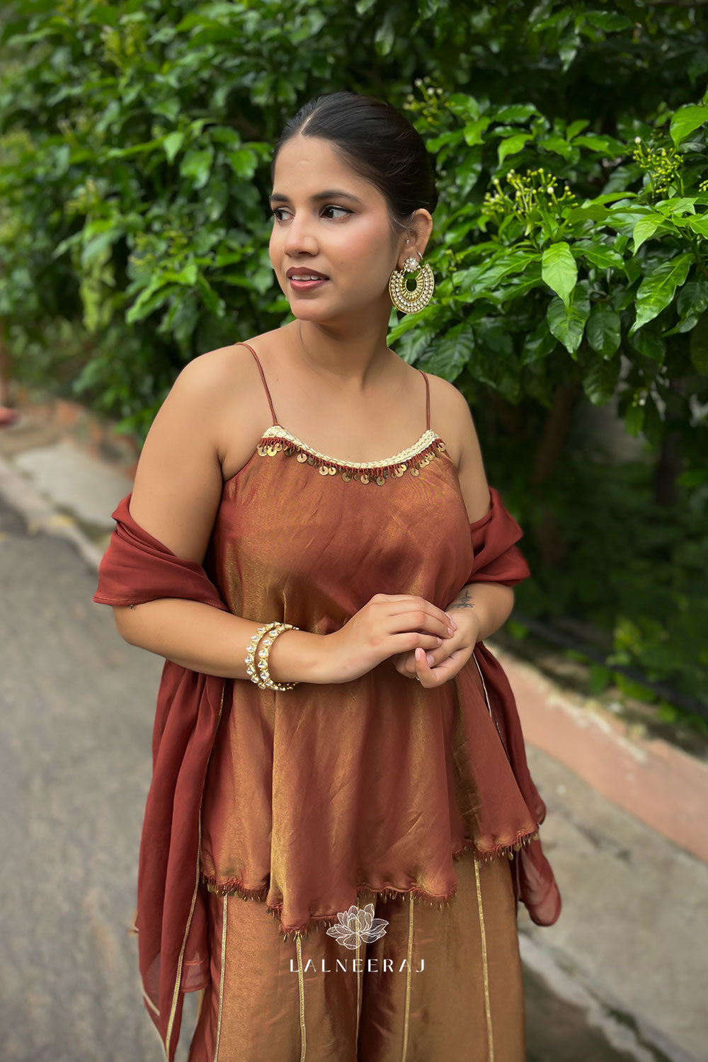 Falak - Brown-Gold Sharara Set