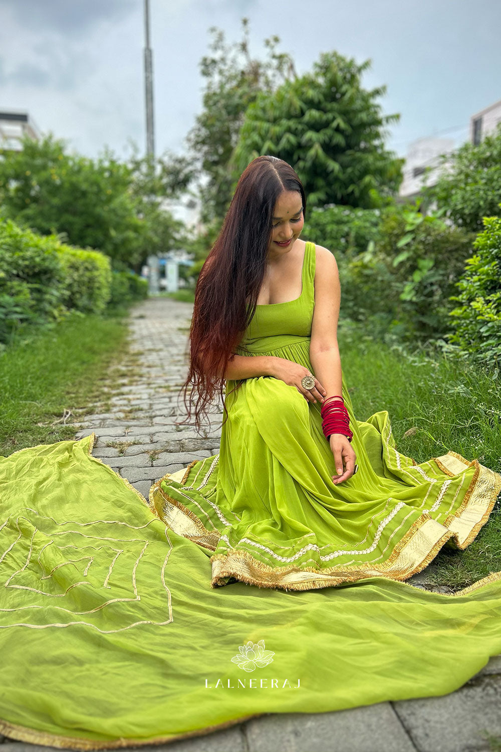 Masala Lime: Ankle length Anarkali set
