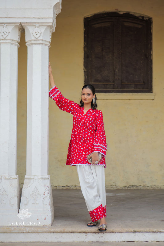 Phool Farshi Salwar Set - Red