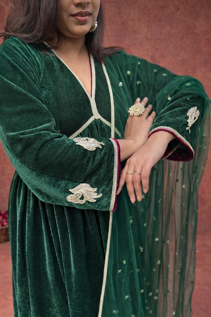 Emerald Velvet Anarkali Set