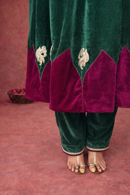 Emerald Velvet Anarkali Set