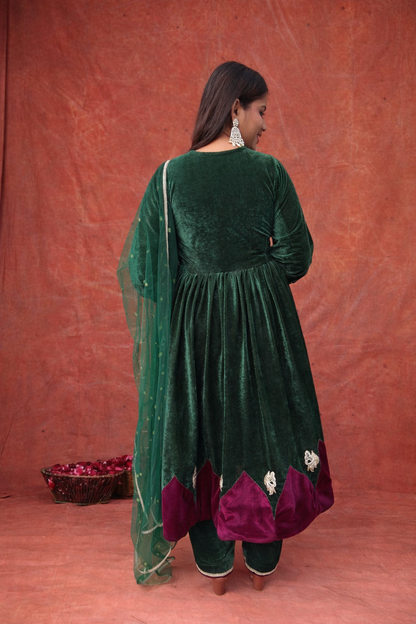 Emerald Velvet Anarkali Set