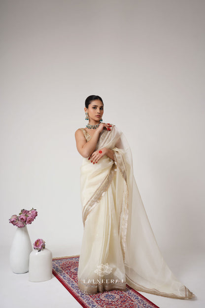 Mala - Ivory Tissue Saree