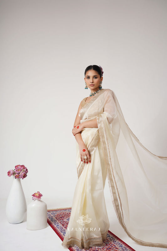 Mala - Ivory Tissue Saree