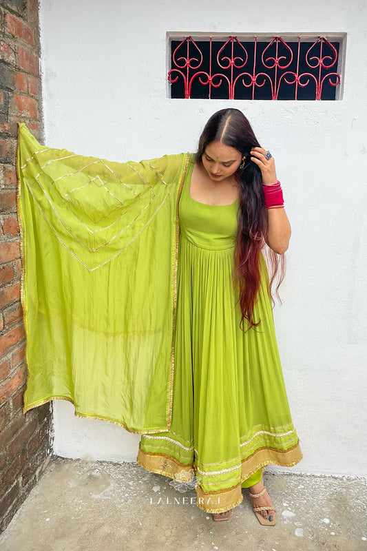 Masala Lime:  Ankle length Anarkali set