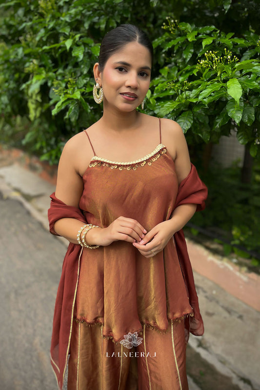 Falak - Brown-Gold Sharara Set