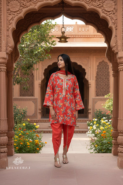Scarlet Kurta Set with Dupatta.