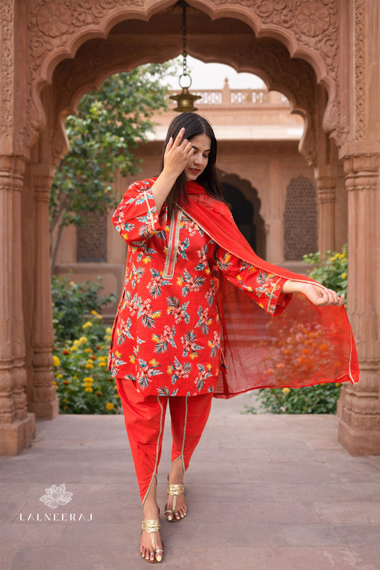 Scarlet Kurta Set with Dupatta.
