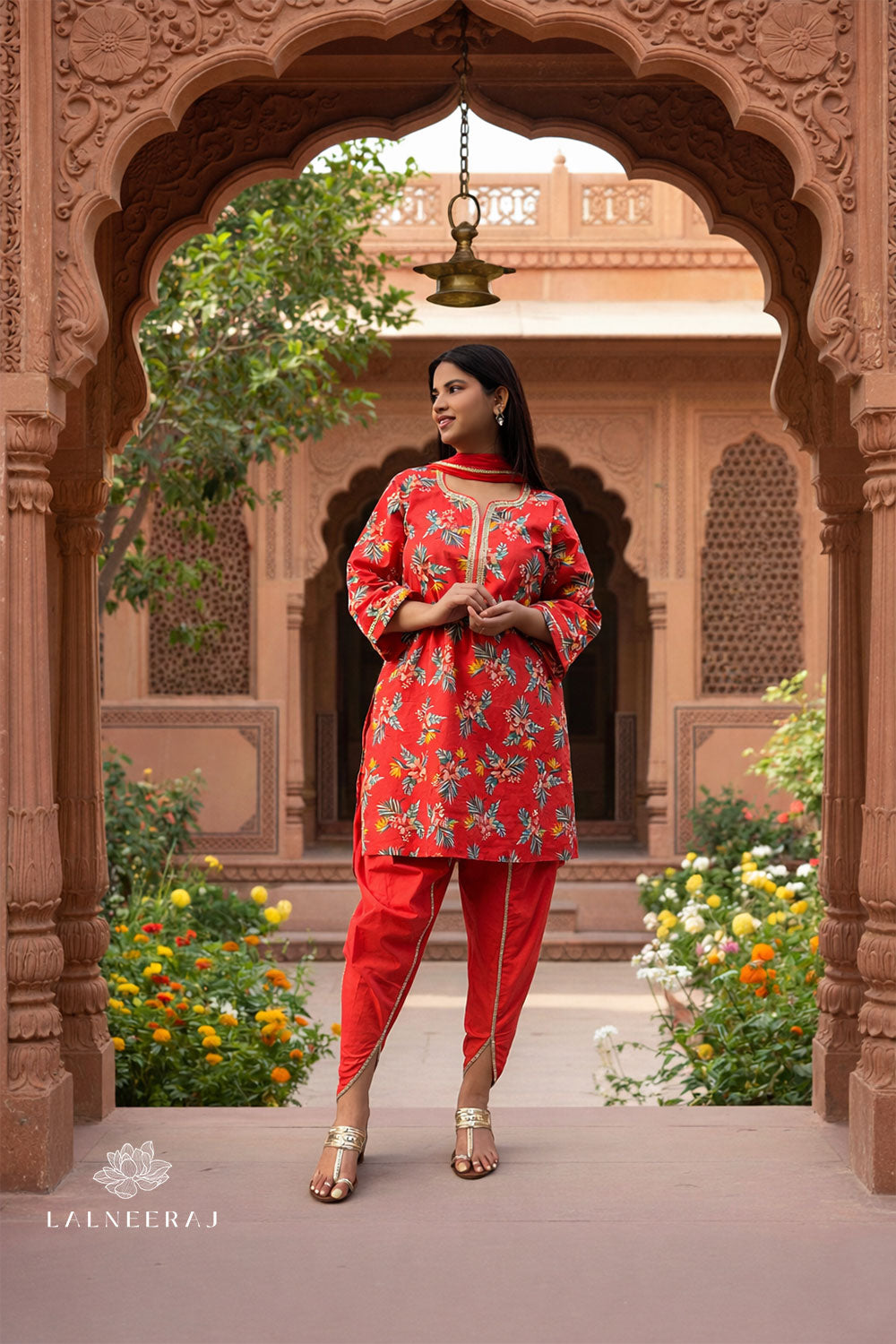 Scarlet Kurta Set with Dupatta.