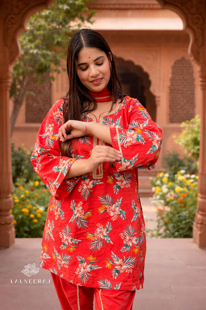 Scarlet Kurta Set with Dupatta.