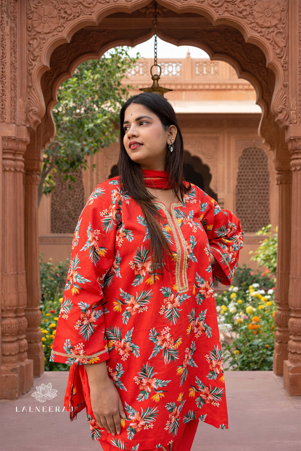 Scarlet Kurta Set with Dupatta.